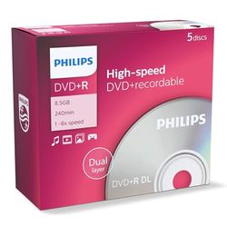 Philips DVD+R DR8S8J05C - DVD+R DL 8.5 GB, 240 min, velocidade 8x