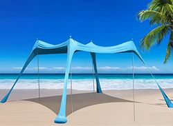 BOTINDO Tente de plage familiale – Grande tente de plage pop-up – Tente de plage stable – 4 poteaux avec sac de transport portable – Pare-soleil d'extérieur pour pêche, jardin, camping (turquoise, 3 x