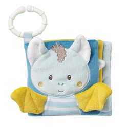 Fehn Livre Chauve-souris - Livre en tissu pour poussette avec couineur, papier bruissant et miroir - Livre pour bébé avec anneau de fixation - pour les bébés et les jeunes enfants dès 0+ mois