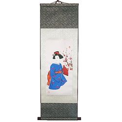 lachineuse Kakemono Ambiance do Japão, tapete de parede, decoração japonesa para pendurar, 100 x 30 cm, mulher japonesa, pintura japonesa, cinzenta, ideia de presente no Japão Ásia