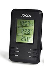 Jocca Digitaal draadloos draagbaar weerstation/indoor/outdoor maatregelen temperatuur, luchtvochtigheid, luchtdruk en alarm en meer, zwart, 7,4 x 2,3 x 12,5 cm, plastic, 7,4 x 2,3 x 12,5 cm