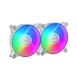 Mars Gaming MARSGAMING MF-Duo, Kit 2 Ventole FRGB Rainbow 360°, Ultra-Silenzioso, Doppia Connessione 3PIN + 4PIN, Bianco