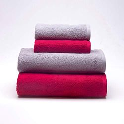 Sancarlos - Ocean, set di 2 asciugamani da lavabo + 2 asciugamani da bagno combinati, colore fumo e bordeaux, dimensioni 50 x 100 cm, 100 x 150 cm