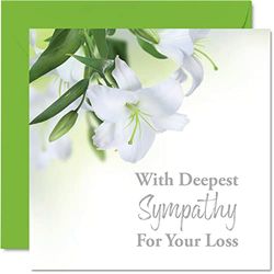 Sympathy Cards - With Deepest Sympathy For You Loss Card - Sorry Mourning Bereavement Cards for Adults, 145mm Condolences Thinking of You Card, Lily Floral Flowers Greeting
