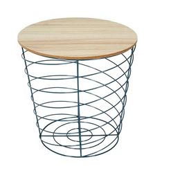 Home Deco Factory - HD7202 - Table Filaire Bois et Metal Bleu Appoint Salon