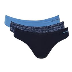 Reebok Damen Tangas in Marineblau/Druck/Weiß | Fitness-Unterwäsche mit Feuchtigkeitsableitungstechnologie | Bequem und dehnbar - Packung mit 3 Stück, Vector Marine/Navy Print/Blauw, L