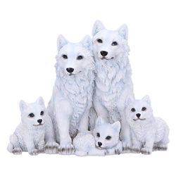 Nemesis Now Figura de Cachorro Protegido, 19 cm, Resina, Blanco, Figura de la Familia de Lobos, Adorno de la Familia de Lobos Blancos, artículos de Regalo coleccionables, Fundido en la Mejor Resina,