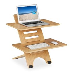 Relaxdays bureau verhoger, in de hoogte verstelbaar, met 2 planken, bamboe, zit-sta-verhoger, staand werken, natuur