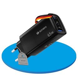 sonero USB-laddare, 2 x 65 watt USB-C-port, 1 x 27 watt USB-A-port, GAN snabbladdare, USB-strömförsörjning, mobiltelefonladdare, svart