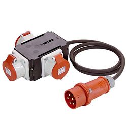 as - Schwabe MIXO Adaptador / distribuidor de corrente O - tomada CEE a 3 tomadas CEE - distribuidor de corrente robusto para obras - IP44 I 60529