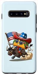 Galaxy S10+ Funny Taco Holding USA Flag Riding Bull 4th of July Rodeo Case