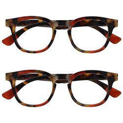 OPULIZE Ava Gafas de Lectura Pack de 2 Montura Redonda Favorecedora Marrón Carey Rojo Lentes Resistentes a Arañazos Bisagras de Muelle Unisex Hombre Mujer RR62-Z +1.00