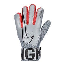 Nike NK GK Match JR-FA19 Gants de Foot Mixte Enfant, Metallic Silver/Laser Crimson/(Black), FR : XXS (Taille Fabricant : 3)