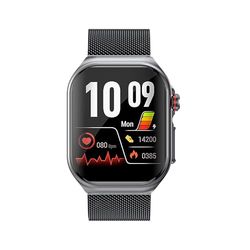 VALDUS Knauermann Pro 3 Fan Edition Cuadrado (2025) Gris Reloj Inteligente con función de telefonía, función ECG Plus HRV y SOS, BT Bluetooth, apnea del sueño, Negro milanés, 14-24, Normal