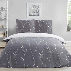 Sleepdown Juego de Funda de edredón Reversible con Estampado Floral, ultrasuave, de fácil Cuidado, hipoalergénico, Color Blanco, 135 x 200 cm + 1 Funda de Almohada de 80 x 80 cm