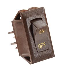RV Designer S273, Brown Rocker Switch w/Gold Text, 10 A, On/Off - SPST - Cut-Out .550" x 1.125"