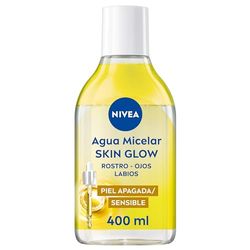 NIVEA Agua Micelar Skin Glow (400 ml), gel limpiador facial con 5% Sérum y Amino Acid Complex, tónico facial para rostro, ojos y labios, aceite desmaquillante facial con Vitamina C y E