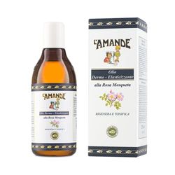 L'AMANDE - 100% Natural Rosehip Oil with Vitamin E, Body Oil and Hair Delicate Fresh and Blooming, Toning and Anti-Aging Action, Ideal for Massage Mature or Young Skin, 250 ml