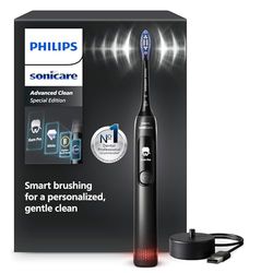 Brosse à dents électrique Philips Sonicare AdvancedClean série limitée – écran intelligent, capteur de pression, tête de brosse de rechange, 5 modes de brossage et SmarTimer, noir, modèle HX3792/11