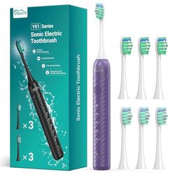 Spazzolino da denti elettrico per adulti con 6 testine di spazzolatura, spazzolino da denti acustico ricaricabile, ultra lunga durata di vita della batteria, 4 ore di ricarica e 180 giorni di