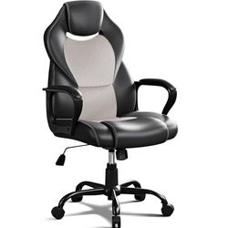 BASETBL Bureaustoel, racingstoel, gamingstoel, stoel, stoel, bureaustoel, ergonomische draaistoel, sportstoel, bureaustoel met rugleuning, kantelfunctie, hoogteverstelling, gevoerde armleuning, managersstoel, grijs