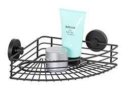 WENKO Etagère d'angle Salle de Bain Murale Bari, Panier de Douche d'angle Fixation sans perçage Vacuum Loc Plus, repositionnable sans Laisser de Trace, Esprit loft, Acier Verni, 35x9x22,5 cm, Noir