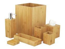 MK-Bamboo London - Set di Accessori da Bagno in bambù, 7 Pezzi