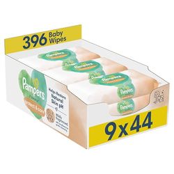 Pampers Harmonie Protect & Care Plastic-Free Baby Wipes, Help restore natural skin pH, 9 Packs of 44 Wet-Wipes (396 total)