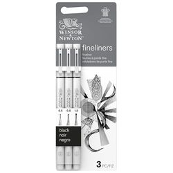 Winsor & Newton Fineliner - Set de 3 Rotuladores Calibrados Fineliner, Color Negro, Puntas 0.5, 0.8, 1.0