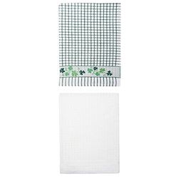 Samuel Lamont & Sons Poli-Dri 100% Cotton Terry Tea Towels Mixed Pack Green Shamrock & White- Pack of 3, Ultra-absorbent & Super Soft, 50cm x 70cm, Machine Washable - 3-Pack