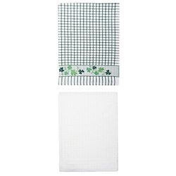 Samuel Lamont & Sons Poli-Dri 100% Cotton Terry Tea Towels Mixed Pack Green Shamrock & White- Pack of 3, Ultra-absorbent & Super Soft, 50cm x 70cm, Machine Washable - 3-Pack