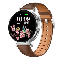 Knauermann NEO 2 (2025) – Argento Rotondo – Orologio Salute Smartwatch – ECG – Funzione HRV – BT Bluetooth – Apnea notturna – Pressione sanguigna – Cinturino in pelle bovina marrone, Durchmesser: