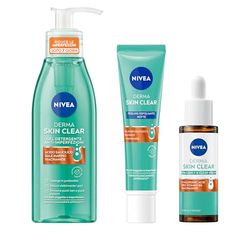 NIVEA Derma Skin Clear Skincare Kit Anti-Imperfezioni con Gel Detergente Viso 150 ml, Peeling Notte Esfoliante 40 ml e Siero Viso Perfezionante & Riequilibrante 30 ml per pelli miste e grasse