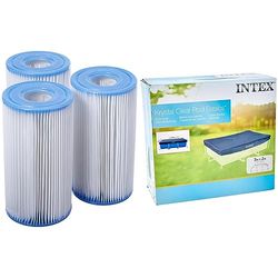 Intex 28038 - Cobertor Piscina Rectangular Prisma/Small Frame 300 x 200 cm, Color Azul & 29003-PACK 3 Cartuchos Filtro Tipo A