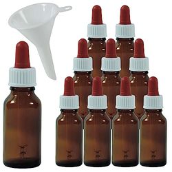 Viva-Haushaltswaren Gabriele Hesse e.K. Lot de 10 flacons de pharmacien en Verre ambré 20 ML avec pipettes (Rouge-Blanc)