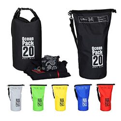 Relaxdays Ocean Pack, 20 liter, heel licht, waterdichte tas, strandtas, zeilen, snowboarden, outdoor plunjezak, zwart