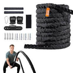 VEVOR Battle Rope Trainingstouw, diameter 38 mm, lengte 9,1 m, polyester trainingstouw, fitness-trainingsuitrusting met anker, spiergevechtouw fitness