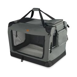 VOUNOT® Trasportino per Cani Gatti Borsa da Trasporto Cane con Materasso Morbido Striscia Riflettente, Box Scatola Pieghevole Viaggio per Animali Domestici, Portabile Traspirante, (M)60x44x44cm Grigio