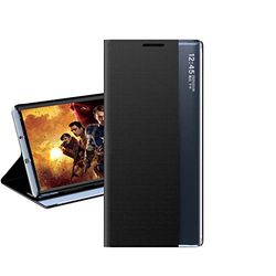 Hülle® Ventana Lateral Visible Stand Función Flip Funda Compatible para Samsung Galaxy M21/Samsung Galaxy M31/Samsung Galaxy M30s (Negro)
