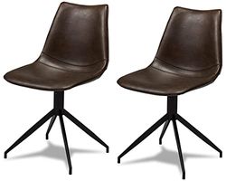 Ibbe Design Zestaw 2 Tapicerowanych Krzeseł do Jadalni Isabel Obrotowe, Ciemny brąz, Sztuczna skóra, Metalowe Nogi, Krzesła do Salonu do Sypialni do Domu Biura, 47x55x84 cm
