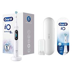 Oral-B iO 8n, Go Electric, Spazzolino Elettrico Ricaricabile, 1 Spazzolino Bianco con Tecnologia Magnetica, 1 Testina, 1 Custodia da Viaggio + Testine Ricambio, 4 Pezzi