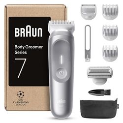 Braun Series 7 Body Groomer for Men, Body & Pubic Hair Trimmer with Smartlight & SkinGuard, 8-in-1 Grooming Kit, Waterproof Electric Shaver for Sensitive Areas, 100 Min Runtime, BG7555 Grey