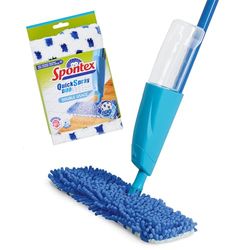 Spontex Mop a spruzzo piatto Quick Spray Duo con panni lavabili in microfibra | Pulisce pavimenti in laminato, legno e piastrelle | Testa reversibile No-Touch