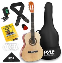 Beginner 30” Classical Acoustic Guitar - 1/4 Junior Size 6 String Linden Wood Guitar w/Gig Bag, Tuner, Nylon Strings, Picks, Strap, For Beginners, Adults - Pyle PGACLS30