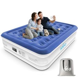 iDOO Matelas Gonflable avec Pompe intégrée, Auto-gonflage/dégonflage en 3 Minutes, Lit Gonflable avec revêtement Confortable,Idéal en Camping 152 x 203 x 46 cm 295kg Max, 2 Personnes, Bleu