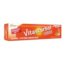 VITASCORBOL - Complément alimentaire à base de vitamine C 1000 mg - Fatigue et système immunitaire - Programme 20 jours - 20 comprimés effervescents