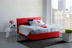 Talamo Italia Letto contenitore Matrimoniale francese Anna, Made in Italy, Letto con rivestimento in tessuto, Apertura frontale, con materasso cm 140x200 incluso, Rosso