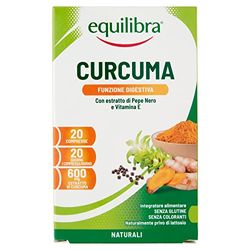 Equilibra Integratori Alimentari, Curcuma con Pepe Nero e Vitamina E, Favorisce la Funzione Digestiva, per la Protezione delle Cellule dallo Stress Ossidativo, 20 Compresse