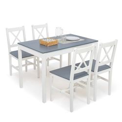 Mondeer Tavolo e Sedie Cucina, Set da Pranzo con Tavolo e 4 Sedie di Pino per le Cucina Sala da Pranzo, 108 x 65 x 73 cm, blu