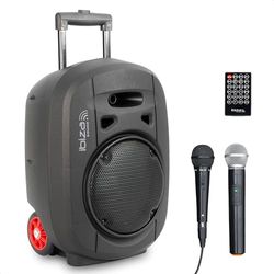 Ibiza - PORT8UHF-MKII-TWS - Altoparlante portatile da 8"/400 W MAX con 1 microfono cablato e 1 microfono UHF, telecomando e custodia per il trasporto - Bluetooth, USB, SD e TWS - 6-8 ore di autonomia